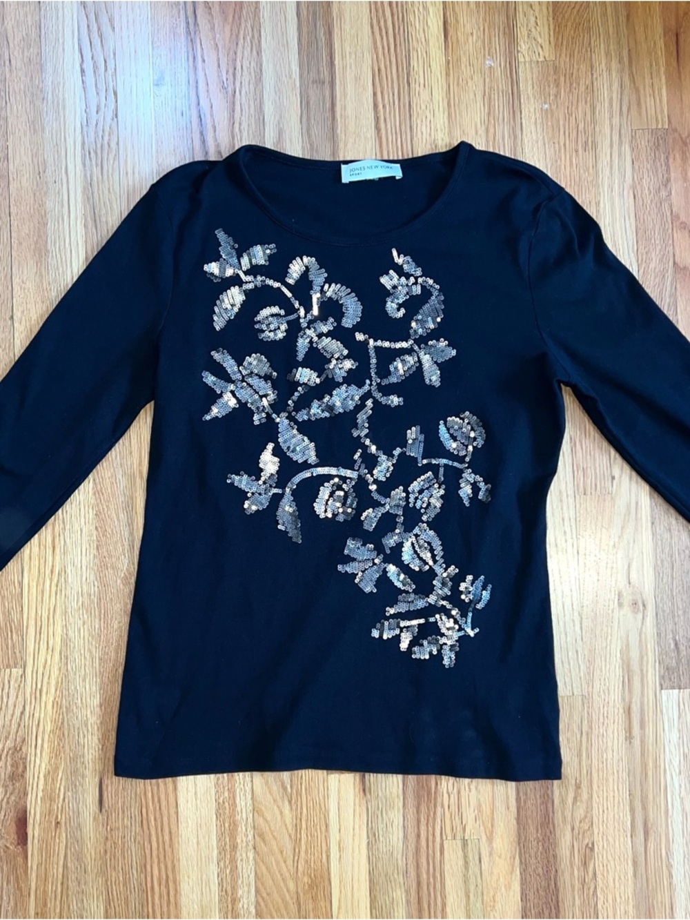 Jones New York Sequin Sweater Womens M Medium black Sparkle Knit Glam Grandma - Picture 2 of 11